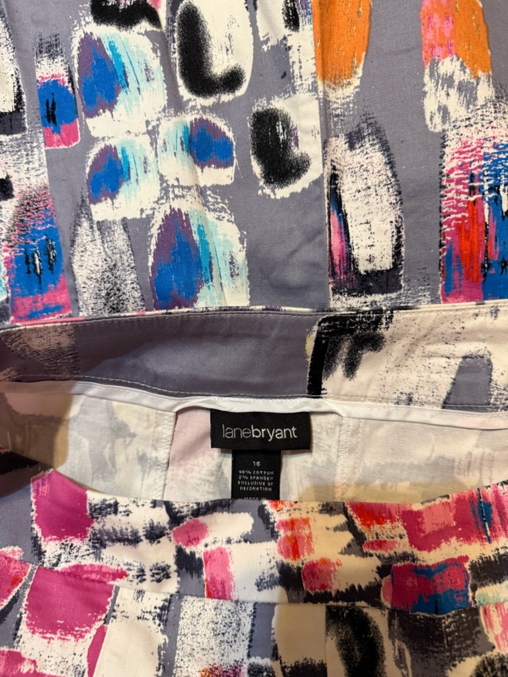 Lane Bryant Abstract Brushstroke Pencil Skirt in Gray, Pink, Blue, Orange